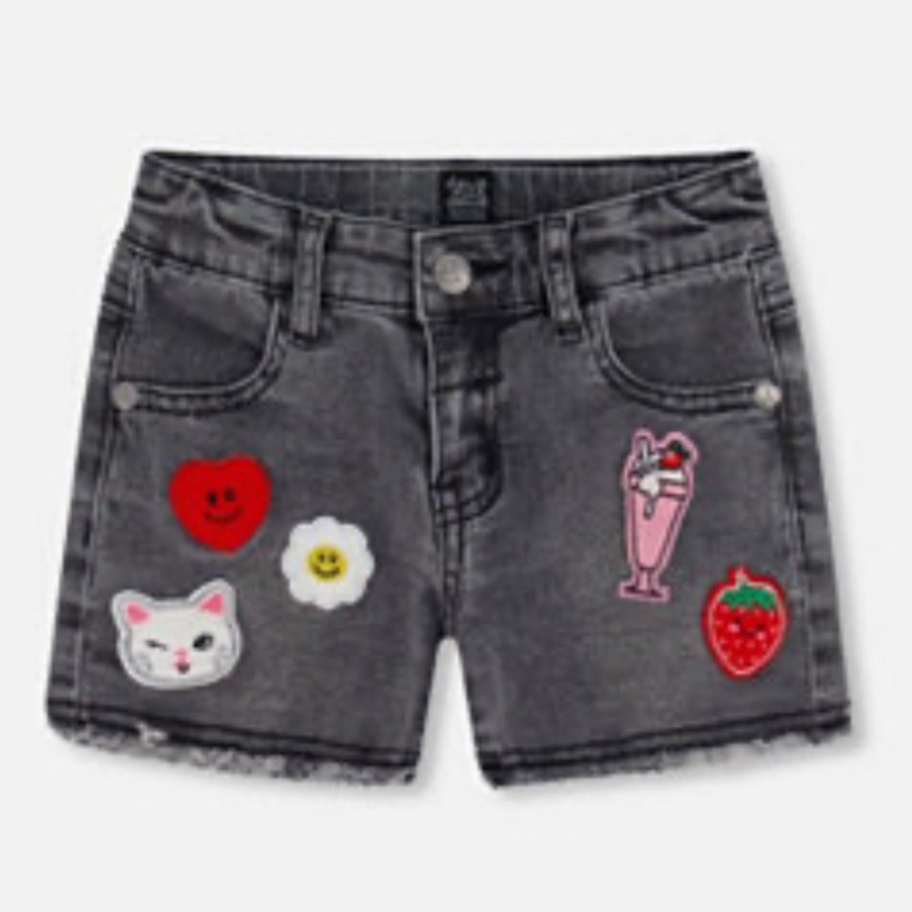 Deux par Deux Girls Infant Toddler Black Denim Cut Off Shorts Patches Jeans 3T